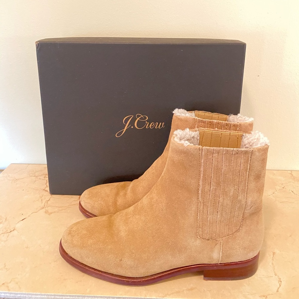J.Crew suede bootie with fur lining.